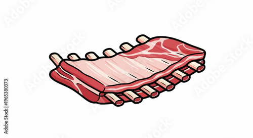 A cartoon rack of raw ribs with visible marbling and bone
