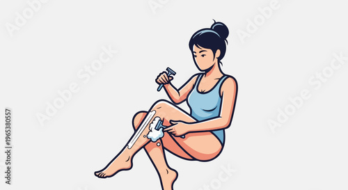 Stylized illustration of a person shaving their leg with a razor and foam