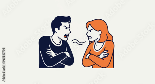 Angry couple arguing, expressions of frustration and conflict evident