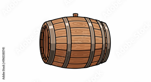 A wooden barrel with metal bands, showing grain texture