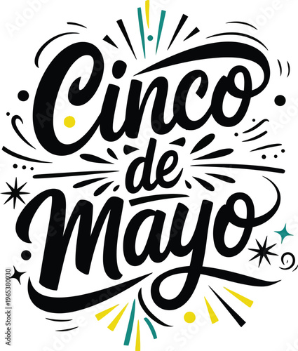 Cinco de Mayo festive hand drawn lettering typography vector illustration