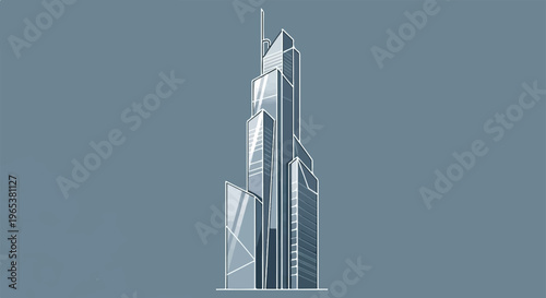 Stylized sketch of a modern skyscraper with glass facades