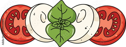 Fresh Caprese salad illustration with tomato, mozzarella, and basil