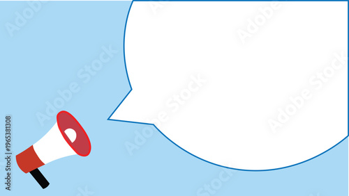 Megaphone with a large white speech bubble on a blue background for communication and announcement purposes