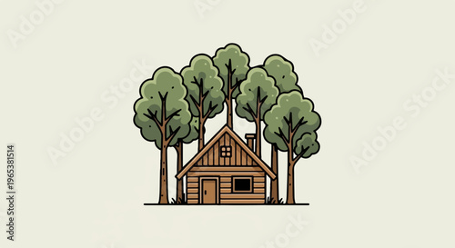 Rustic wooden cabin nestled amongst leafy green trees