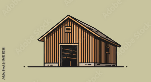 Rustic wooden barn with open doors and a small window on a plain background