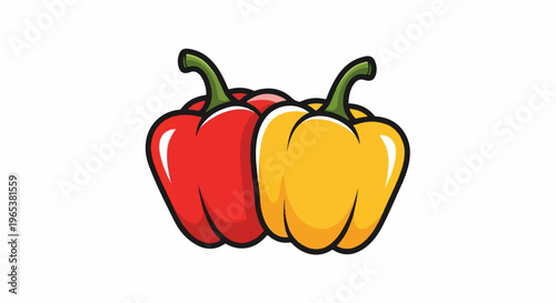 Cartoon illustration of two bell peppers, one red and one yellow