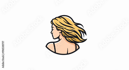 Stylized profile of a woman with flowing blonde hair, looking left