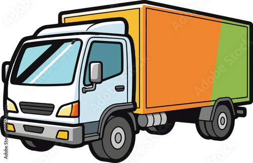 Cartoon style delivery truck with a bright colorful cargo box