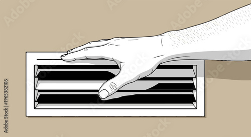 A hand rests on a slatted air vent, checking airflow