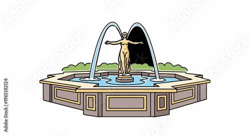 Decorative outdoor fountain with a central statue and water jets