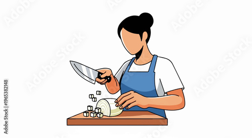 Person chopping an onion on a wooden cutting board with a knife