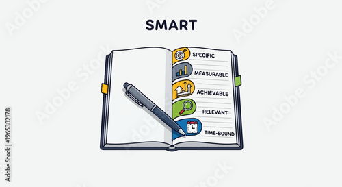 Open notebook with pen illustrating SMART goal setting principles