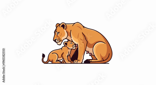 Gentle lioness lovingly nuzzles her playful cub