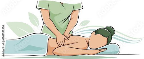 Person receives massage, relaxation, calm atmosphere, soothing