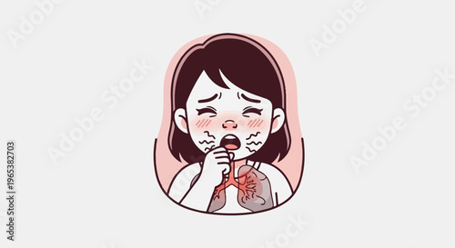Cartoon of a person coughing, with lungs highlighted and showing distress