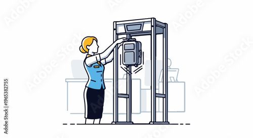 Security officer inspects luggage at airport scanner for safety