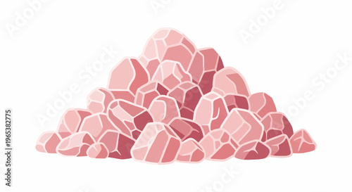 Cluster of pink faceted mineral stones on white background