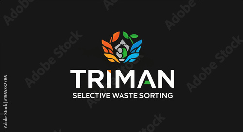 Colorful circular logo above bold white text on black background