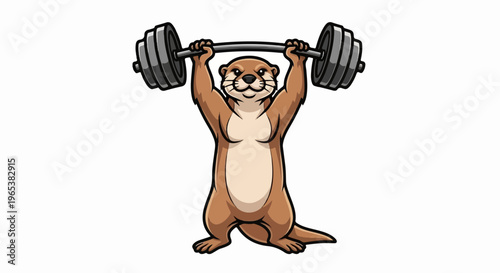 Cartoon otter lifting a heavy barbell with enthusiasm