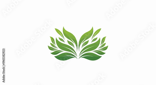 Symmetrical green leaves fan out elegantly from the center on a white background