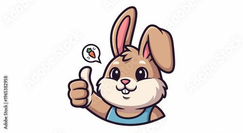 Cartoon bunny giving thumbs up with carrot thought bubble