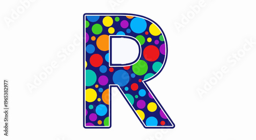 Bold capital letter R filled with a vibrant polka dot pattern