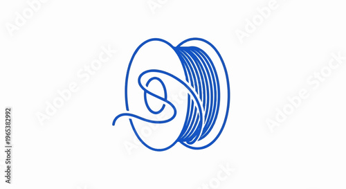 Blue thread wound on a spool with a loose end