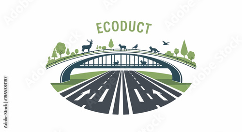 Wildlife crosses an overpass above a busy highway, symbolizing eco-connectivity