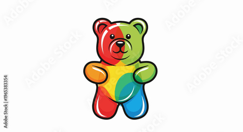 A colorful gummy bear with a cheerful expression