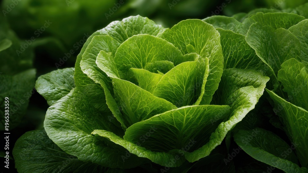 Obraz premium Lettuce head forming rosette in shaded vegetable garden bed