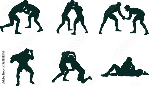 Industrial manufacturing silhouettes set with factory workers robotic arms assembly line and heavy machinery for engineering production and automation technology design