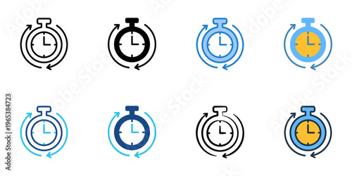 Timer icons set multiple style collection. Editable stroke 
