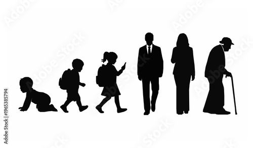 Human life cycle silhouettes growth stages vector illustration