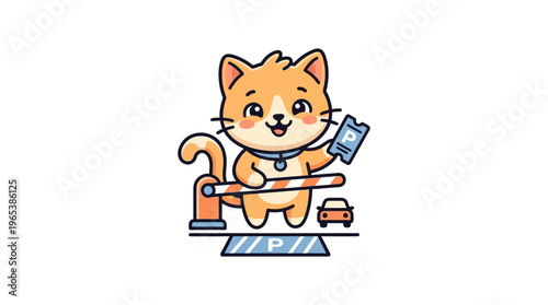 Cute Cat With Parking Ticket and Barrier