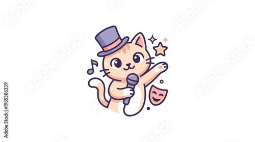 Cute Cat Performing on Stage with Microphone