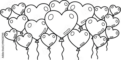 A cluster of heart shaped balloons floating together