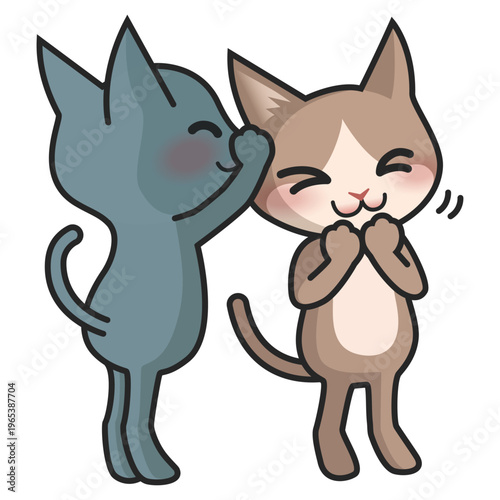 内緒話をして笑っている2匹の猫のキャラクター