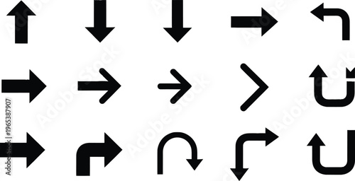 Collection of various black arrows on white background