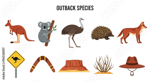 Australian Outback Wildlife and Symbols.