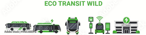 Eco friendly transportation and technology icons.