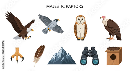 Majestic raptors birds of prey icons.