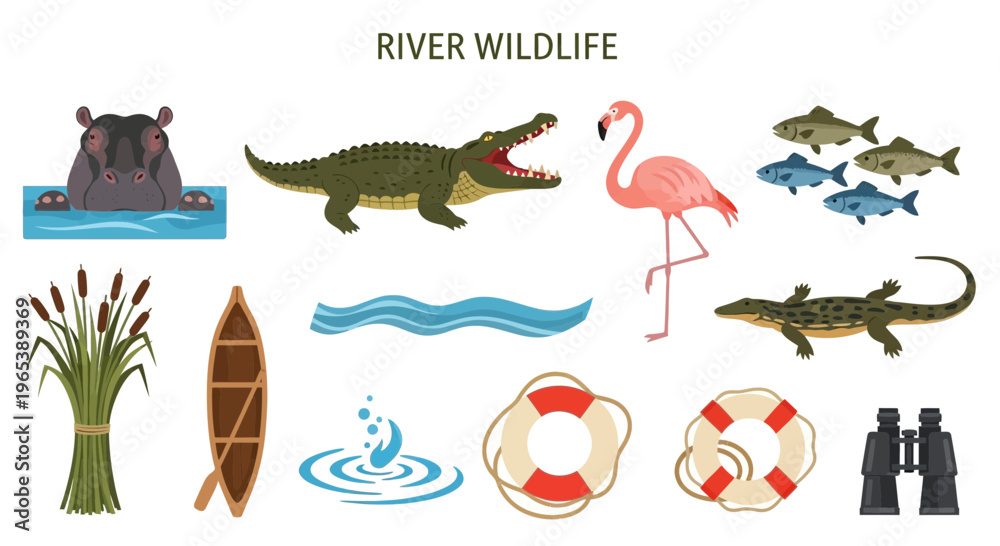 Obraz premium River wildlife and water elements icons.