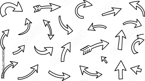 Collection of various black arrows on white background
