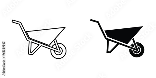 Comparison of empty and filled wheelbarrows in black and white illustration