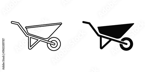 Comparison of empty and filled wheelbarrows in simple line art style