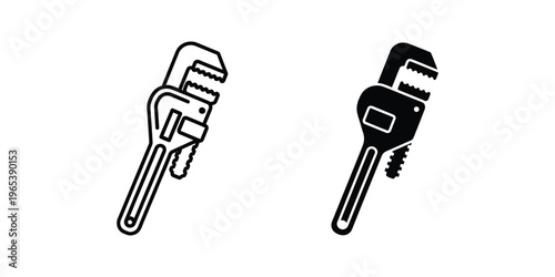 Two different types of pipe wrenches displayed side by side in black and white