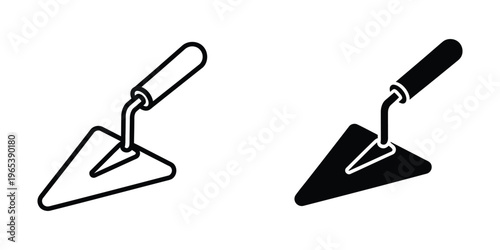 Comparison of a trowel and a putty knife in black and white line art