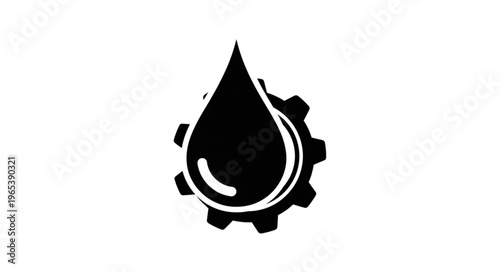 Oil Drop and Gear Symbol - Industrial Lubrication and Mechanical Engineering.