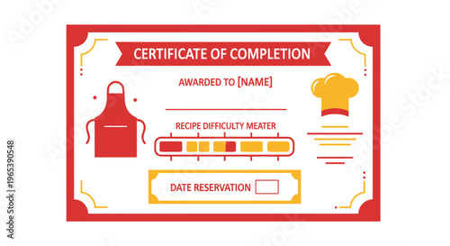 Certificate of Completion, Cooking Class, Chef, Recipe Template, Red and Yellow Design